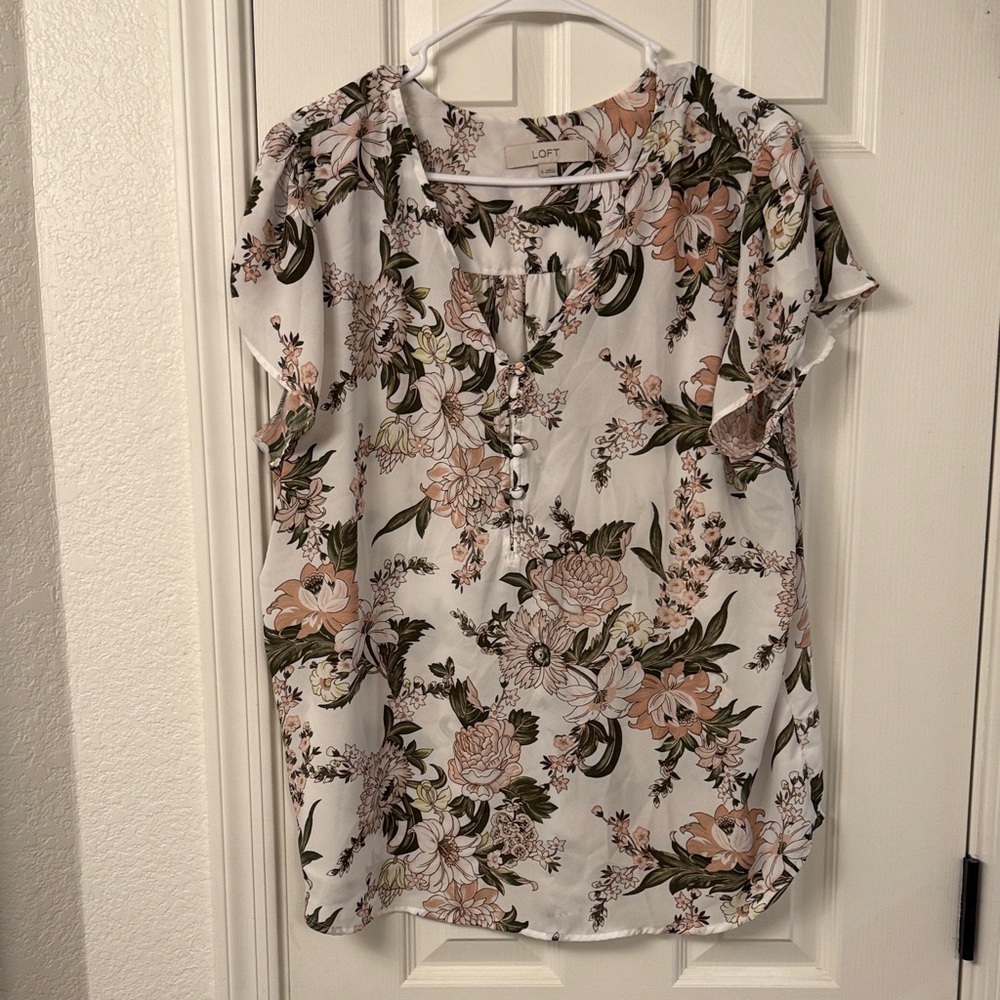 LOFT Floral Blouse - White and Pink